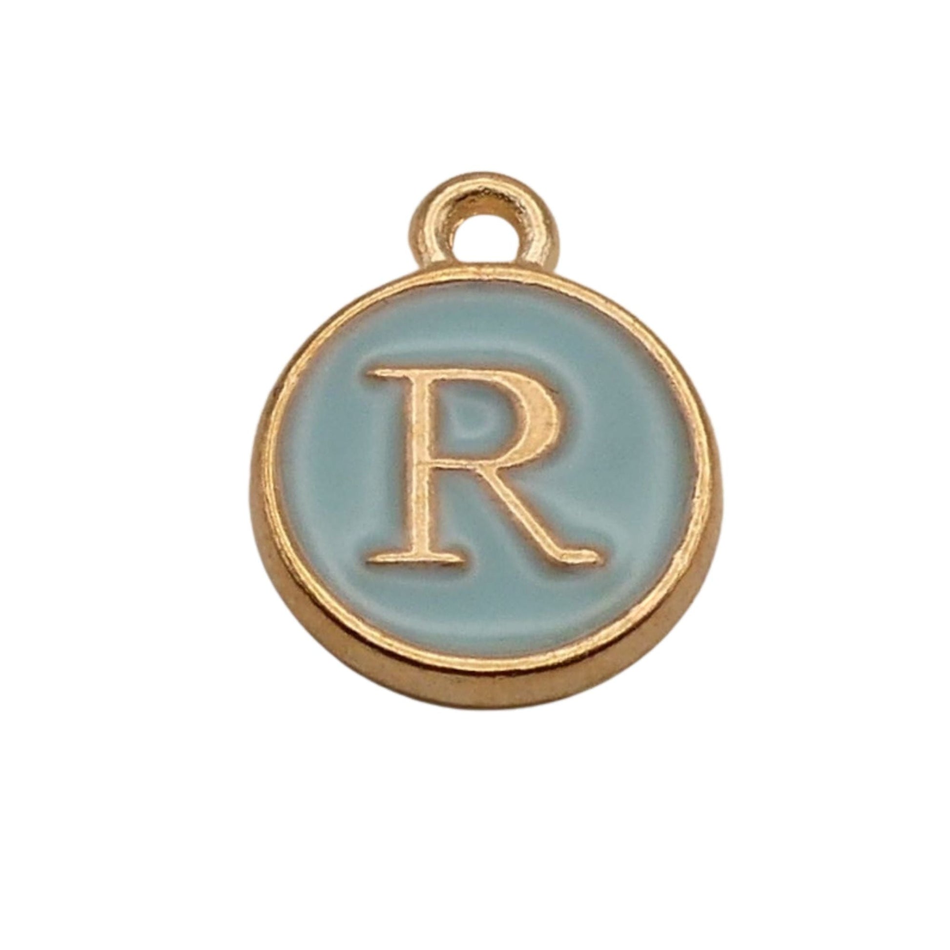 Gold with Blue Letter R Charm For Personalized Charm Bracelet 