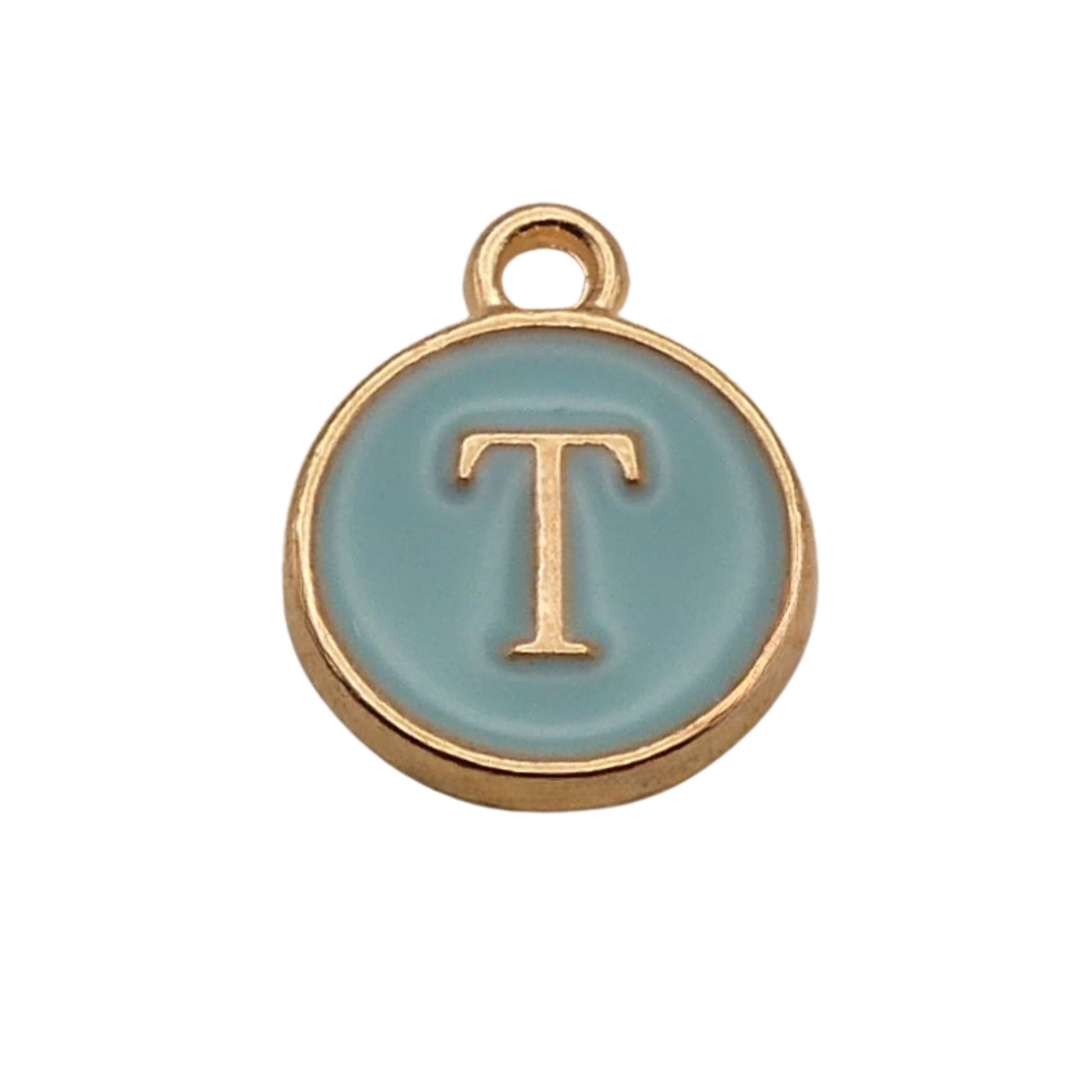 Gold with Blue Letter T Charm For Personalized Charm Bracelet