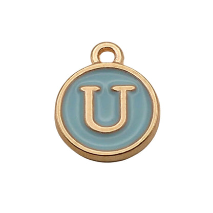 Gold with Blue Letter U Charm For Personalized Charm Bracelet 