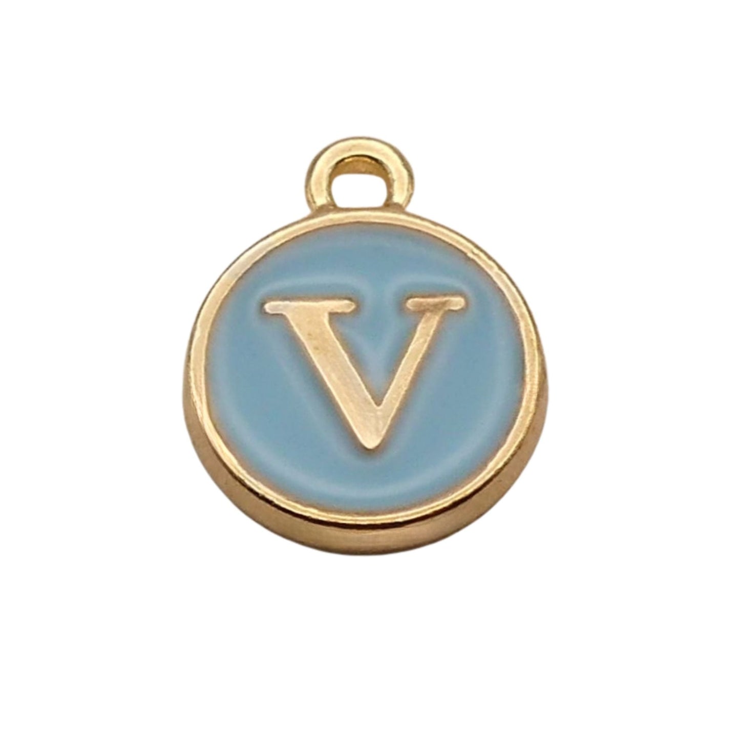 Gold with Blue Letter V Charm For Personalized Charm Bracelet 