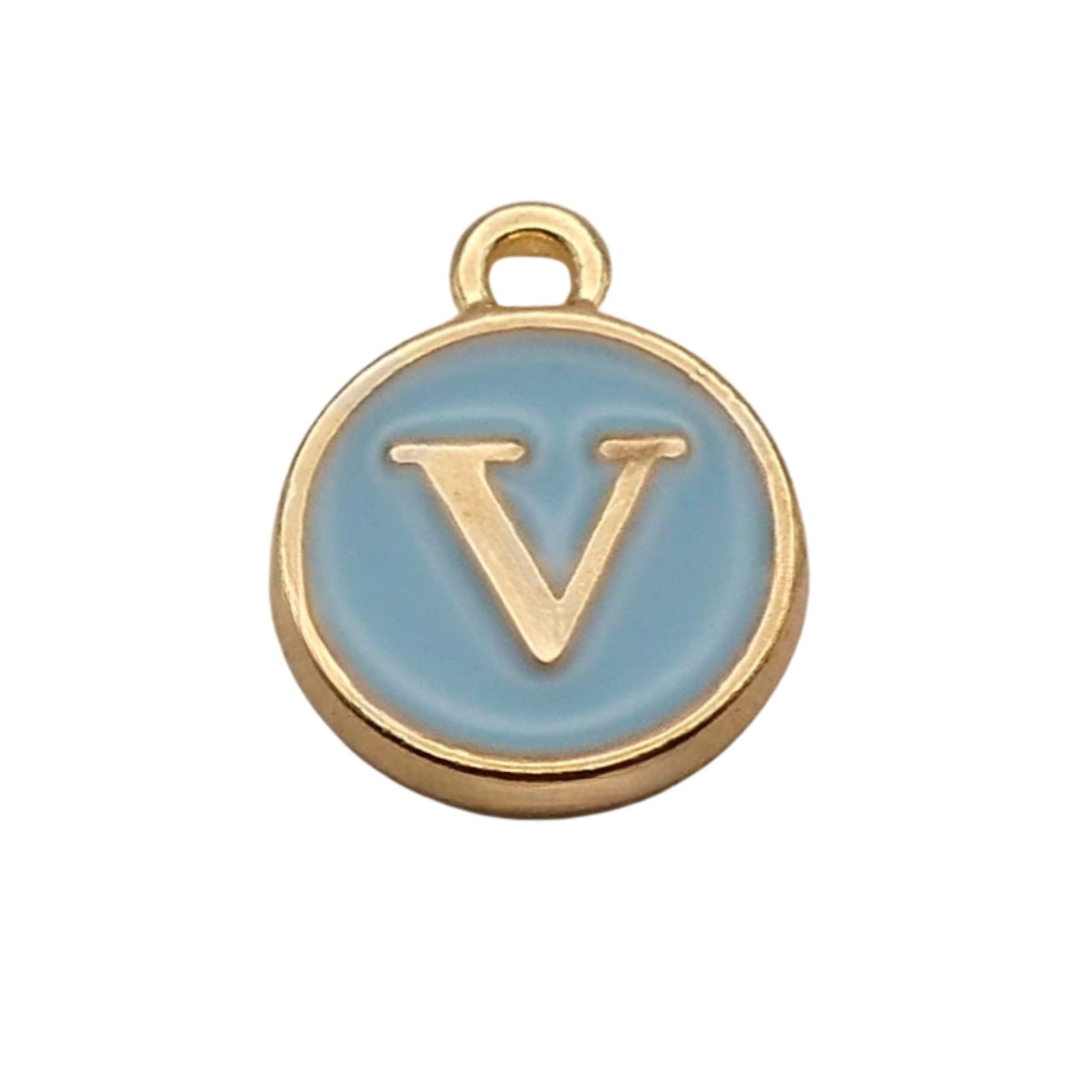 Gold with Blue Letter V Charm For Personalized Charm Bracelet 