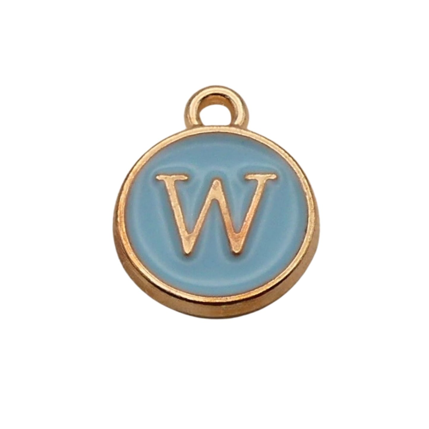 Gold with Blue Letter W Charm For Personalized Charm Bracelet