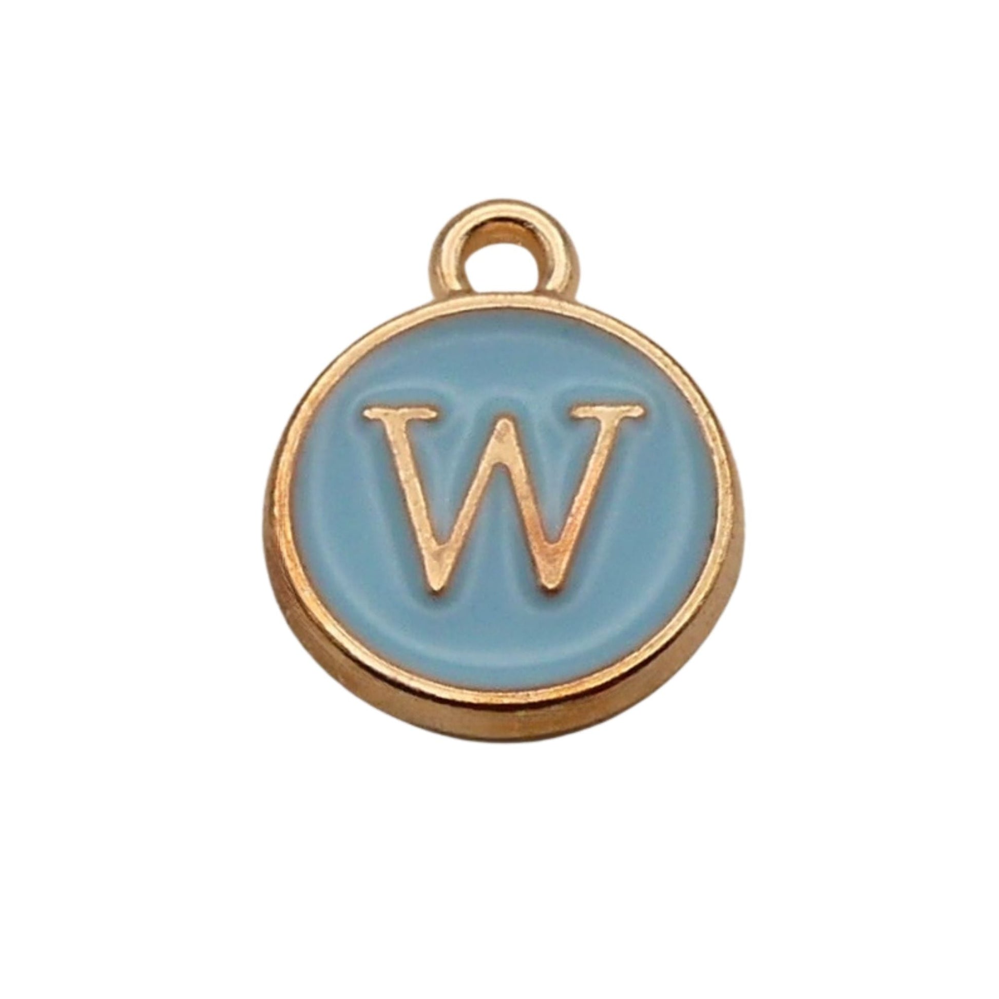 Gold with Blue Letter W Charm For Personalized Charm Bracelet