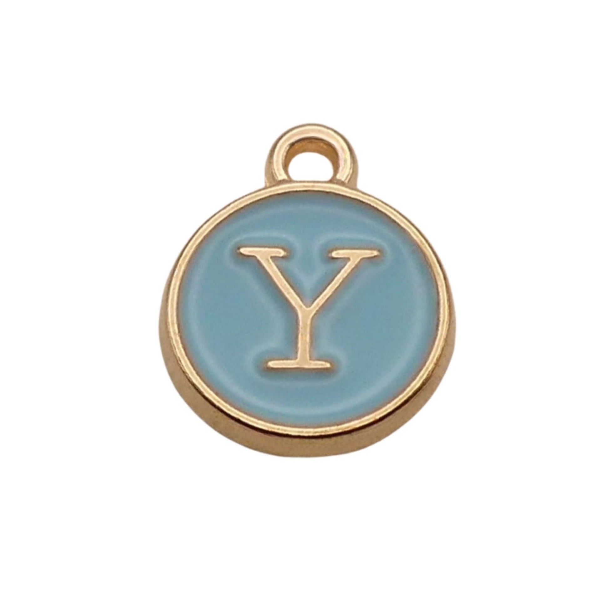 Gold with Blue Letter Y Charm For Personalized Charm Bracelet