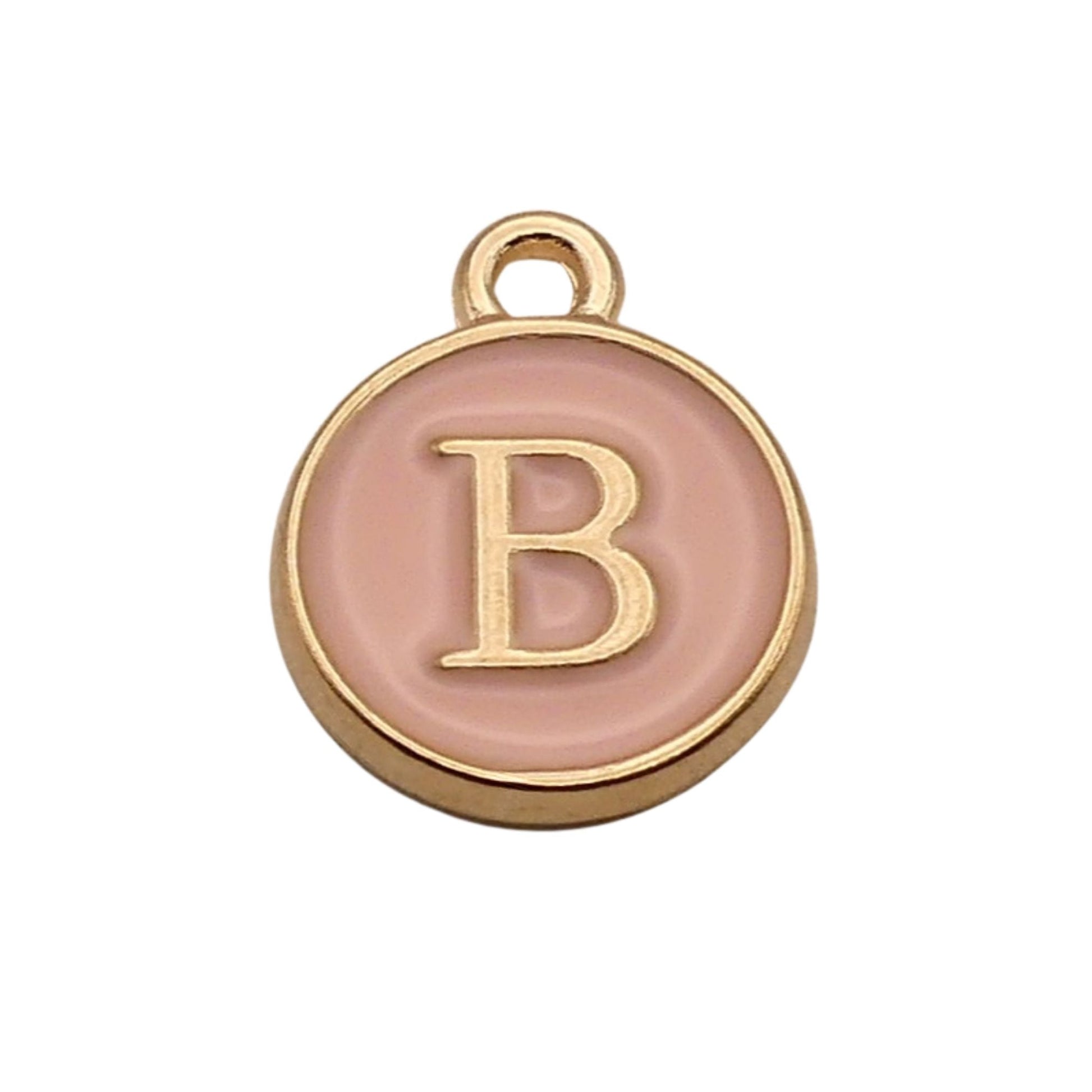 Gold with Pink Letter B Charm For Personalized Charm Bracelet 