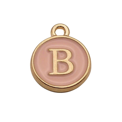 Gold with Pink Letter B Charm For Personalized Charm Bracelet 