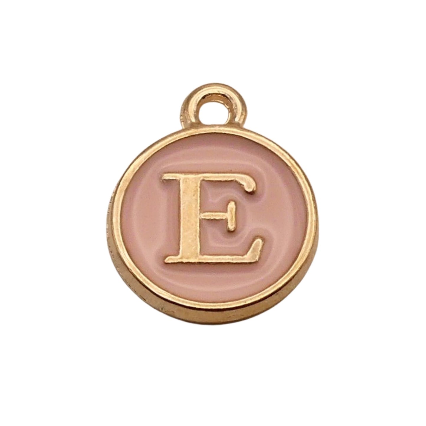 Gold with Pink Letter E Charm For Personalized Charm Bracelet