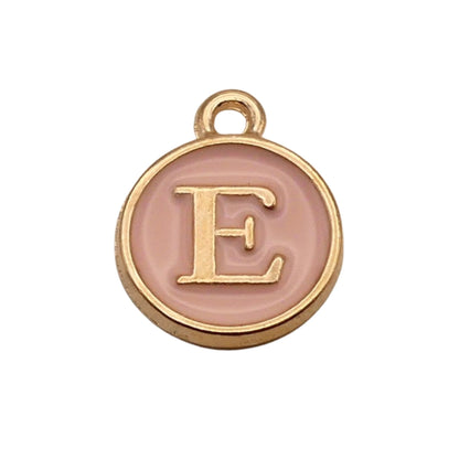 Gold with Pink Letter E Charm For Personalized Charm Bracelet