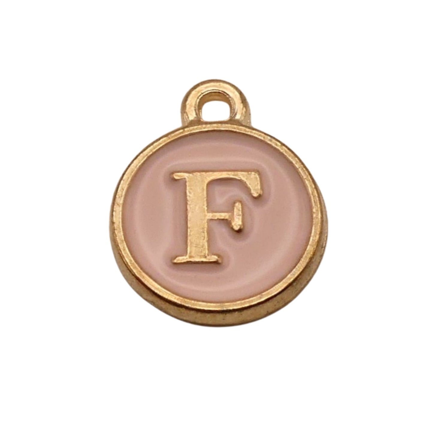 Gold with Pink Letter F Charm For Personalized Charm Bracelet