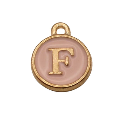 Gold with Pink Letter F Charm For Personalized Charm Bracelet