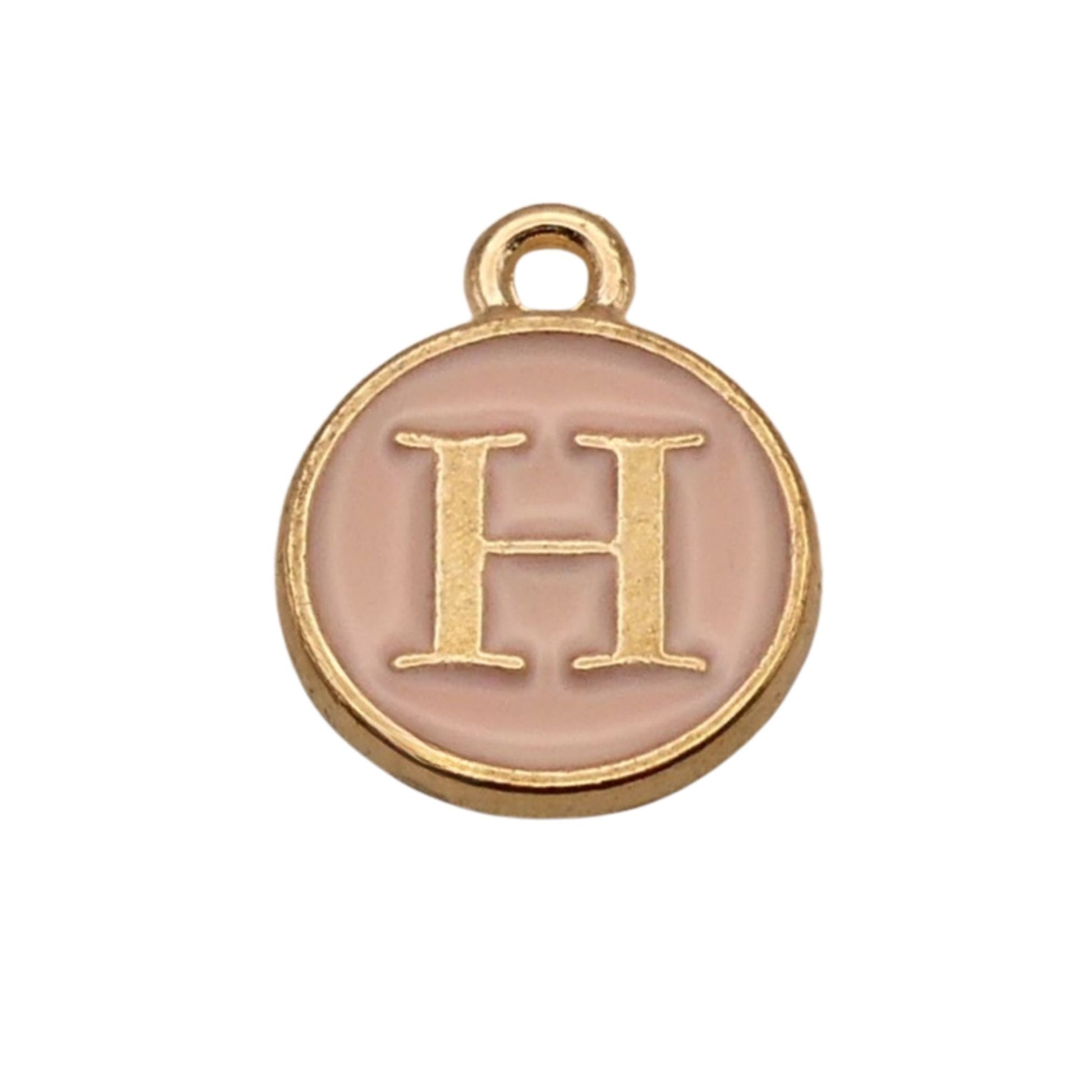 Gold with Pink Letter H Charm For Personalized Charm BraceleT