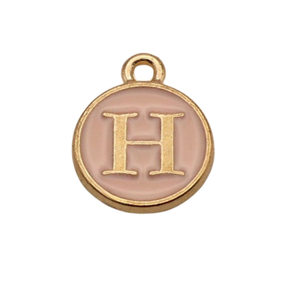 Gold with Pink Letter H Charm For Personalized Charm BraceleT