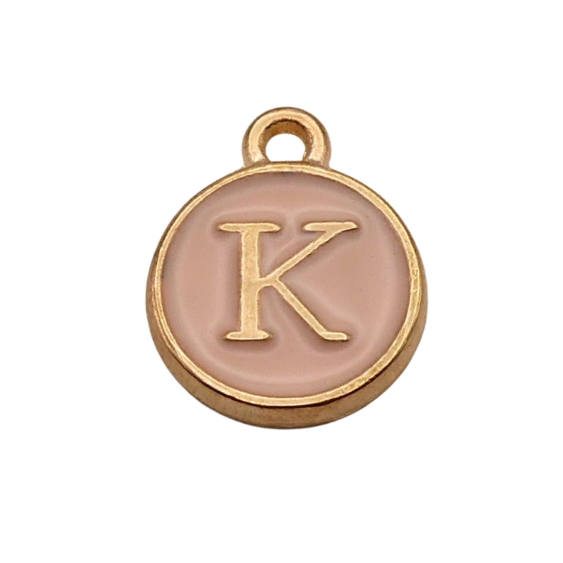 Gold with Pink Letter K Charm For Personalized Charm Bracelet