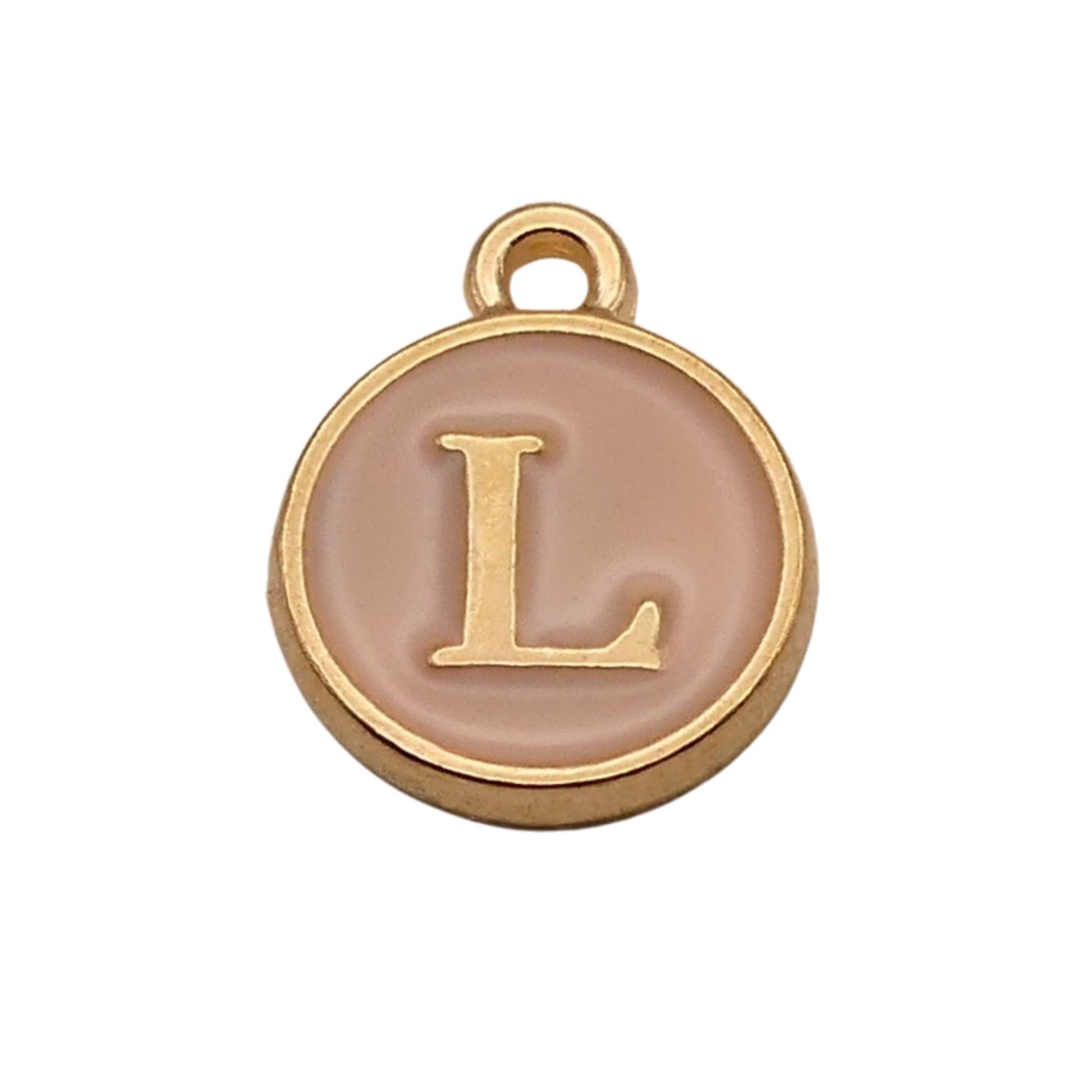 Gold with Pink Letter L Charm For Personalized Charm Bracelet 