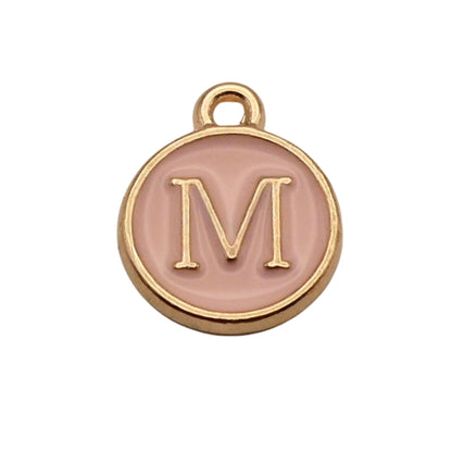 Gold with Pink Letter M Charm For Personalized Charm Bracelet