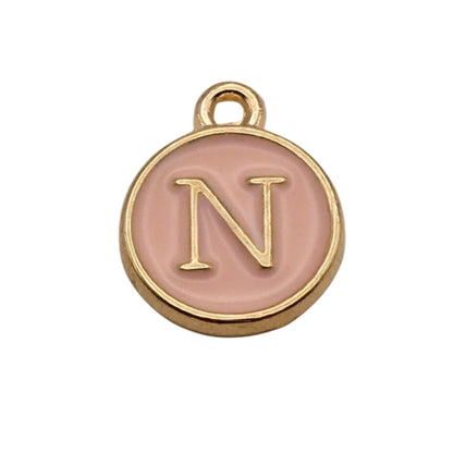 Gold with Pink Letter N Charm For Personalized Charm Bracelet