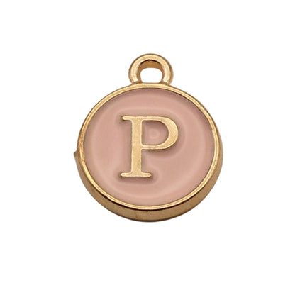 Gold with Pink Letter P Charm For Personalized Charm Bracelet 