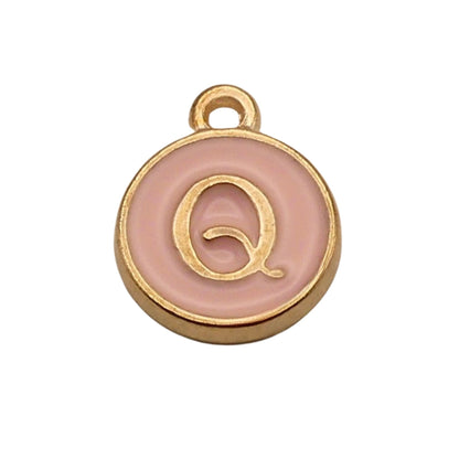 Gold with Pink Letter Q Charm For Personalized Charm Bracelet