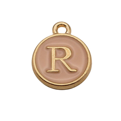 Gold with Pink Letter R Charm For Personalized Charm Bracelet