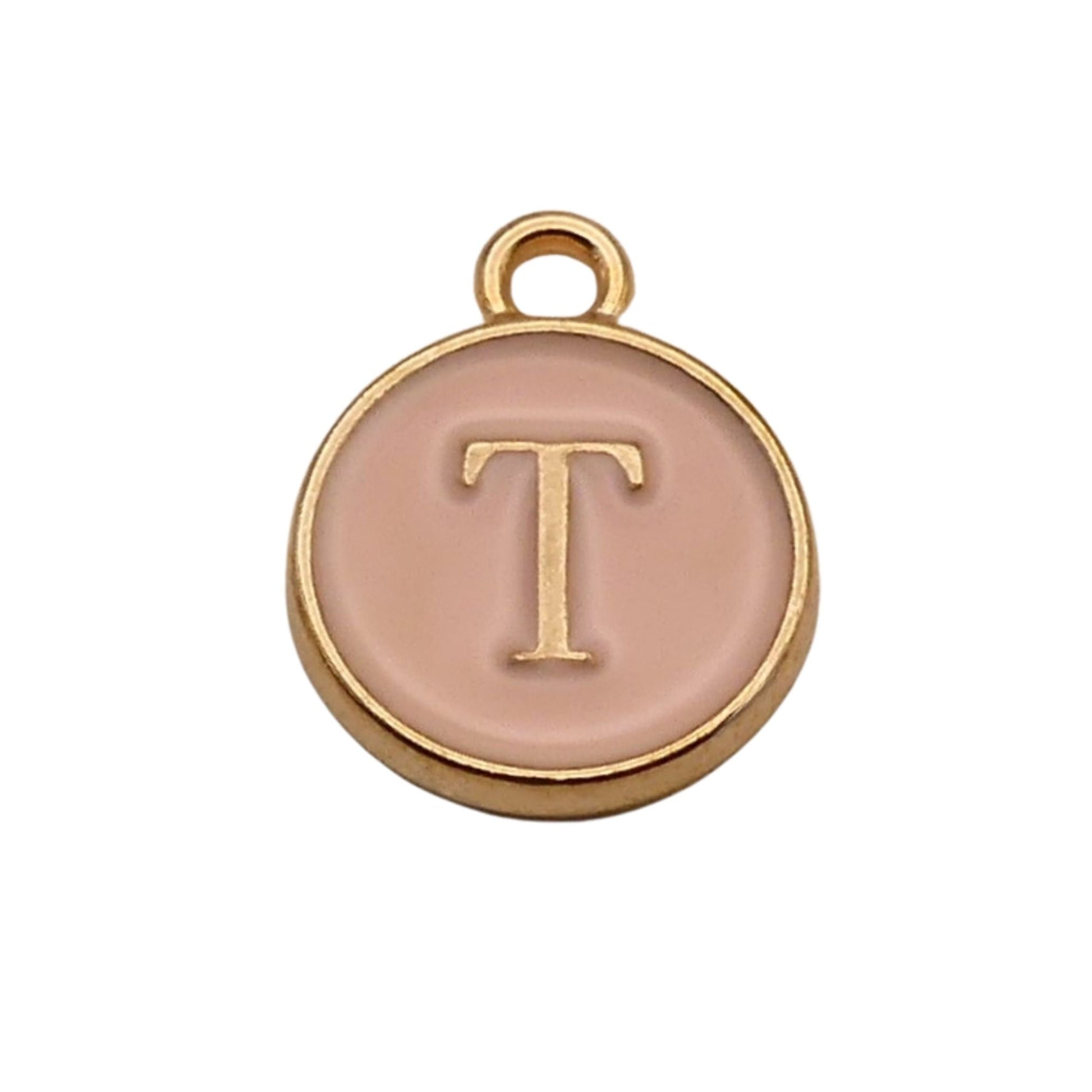 Gold with Pink Letter T Charm For Personalized Charm Bracelet