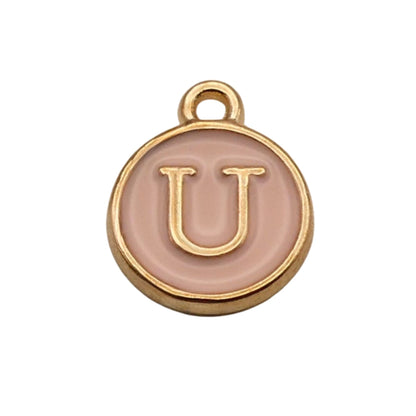 Gold with Pink Letter U Charm For Personalized Charm Bracelet