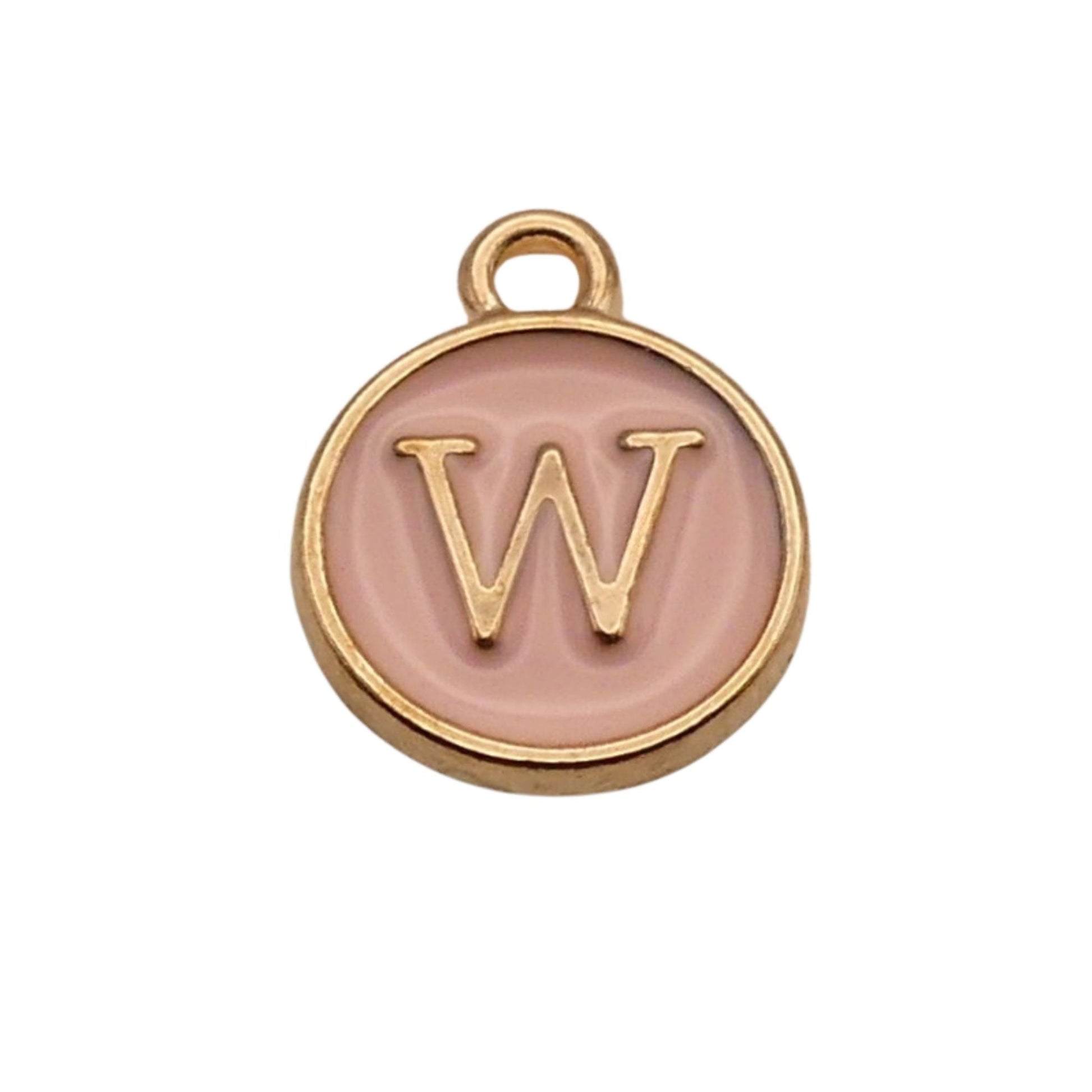 Gold with Pink Letter W Charm For Personalized Charm Bracelet