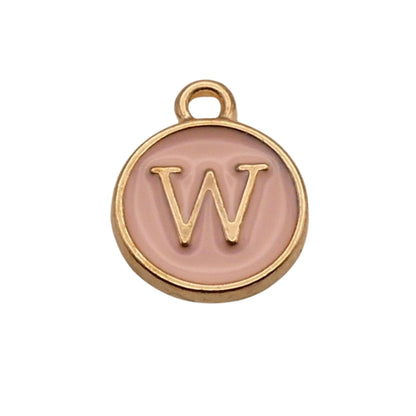 Gold with Pink Letter W Charm For Personalized Charm Bracelet