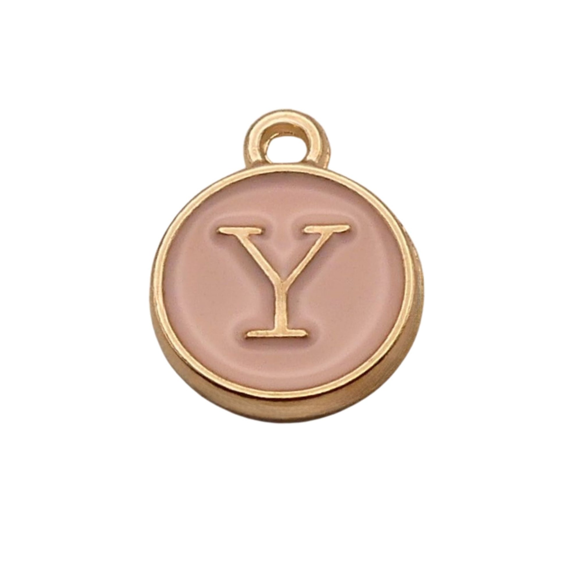 Gold with Pink Letter Y Charm For Personalized Charm Bracelet 