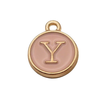 Gold with Pink Letter Y Charm For Personalized Charm Bracelet 