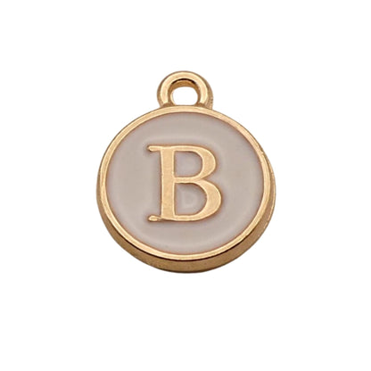Gold with White Letter B Charm For Personalized Charm Bracelet