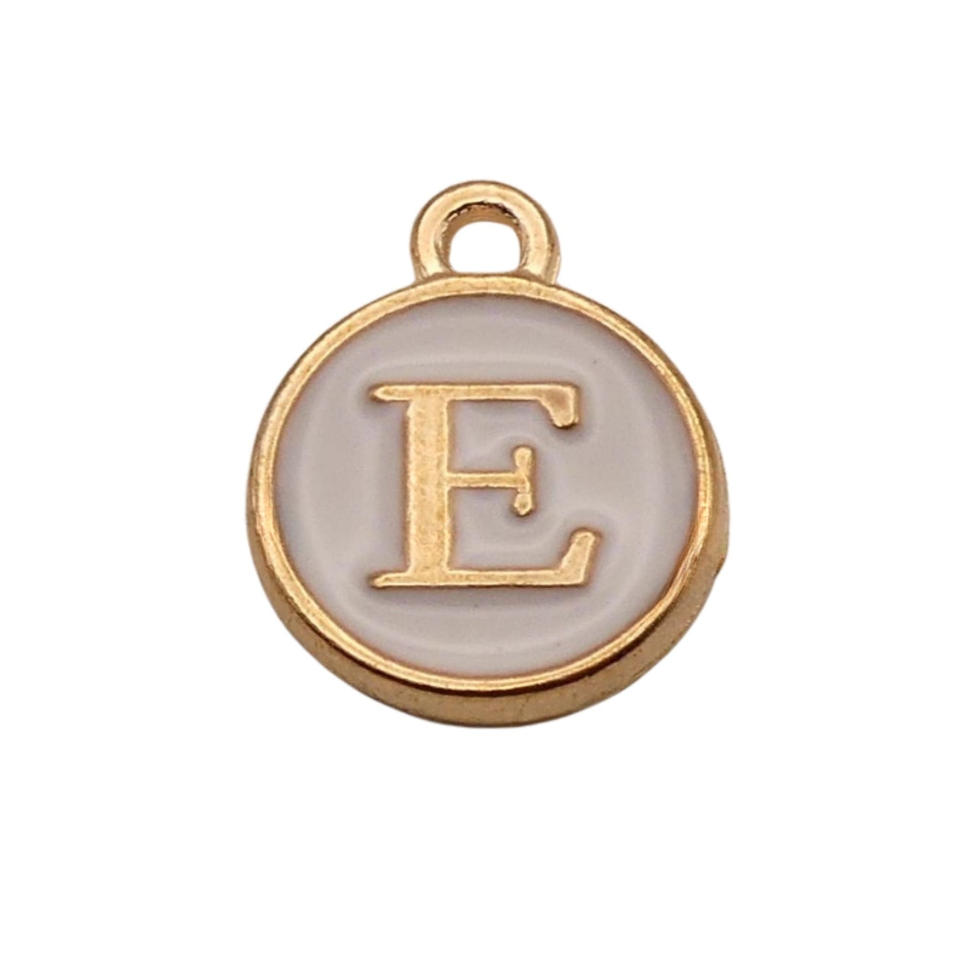 Gold with White Letter E Charm For Personalized Charm Bracelet 
