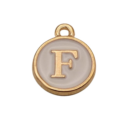 Gold with White Letter F Charm For Personalized Charm Bracelet