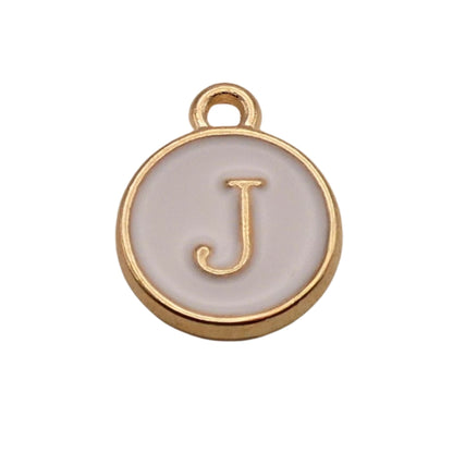 Gold with White Letter J Charm For Personalized Charm Bracelet