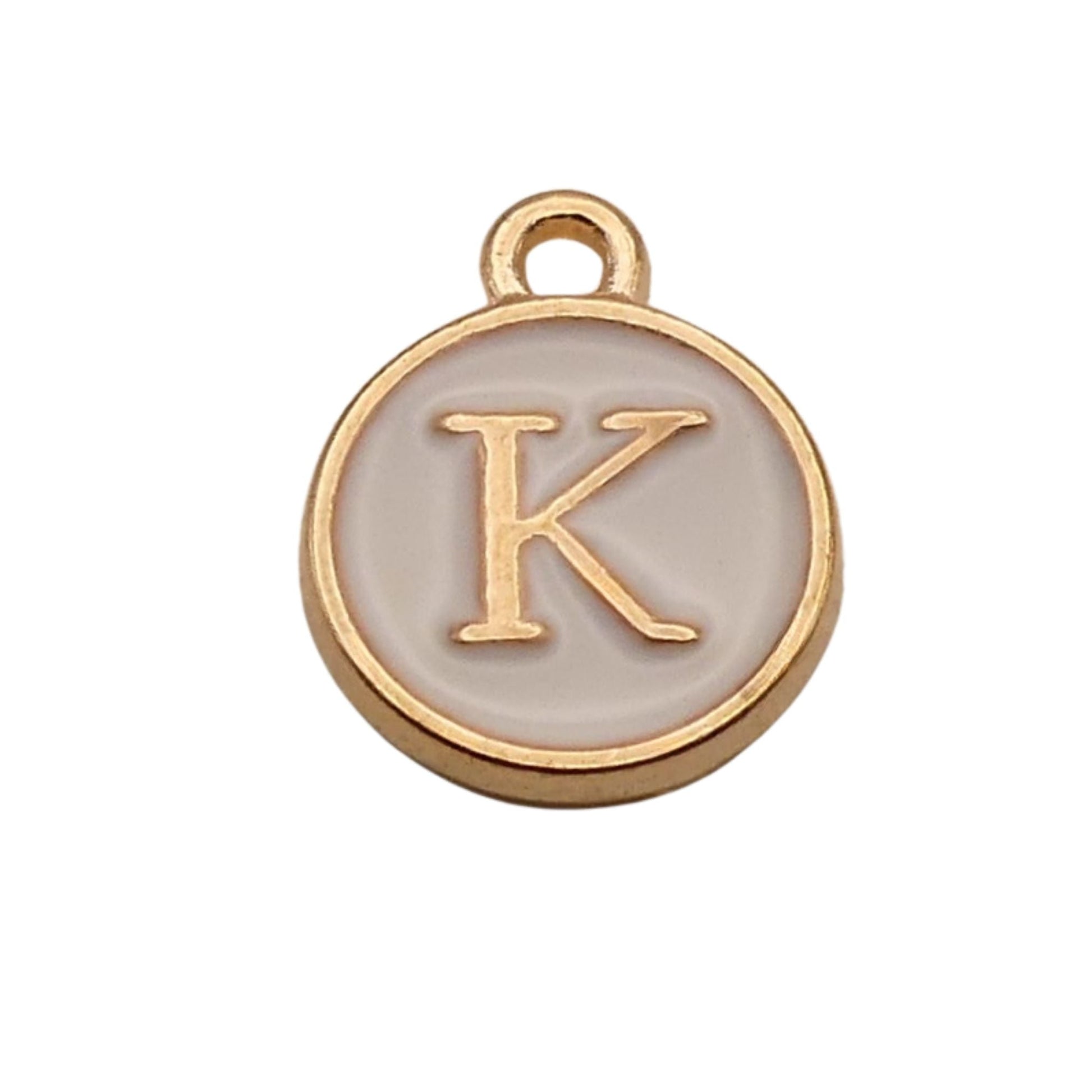 Gold with White Letter K Charm For Personalized Charm Bracelet