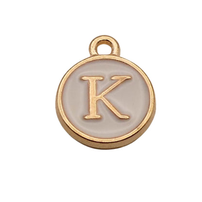 Gold with White Letter K Charm For Personalized Charm Bracelet