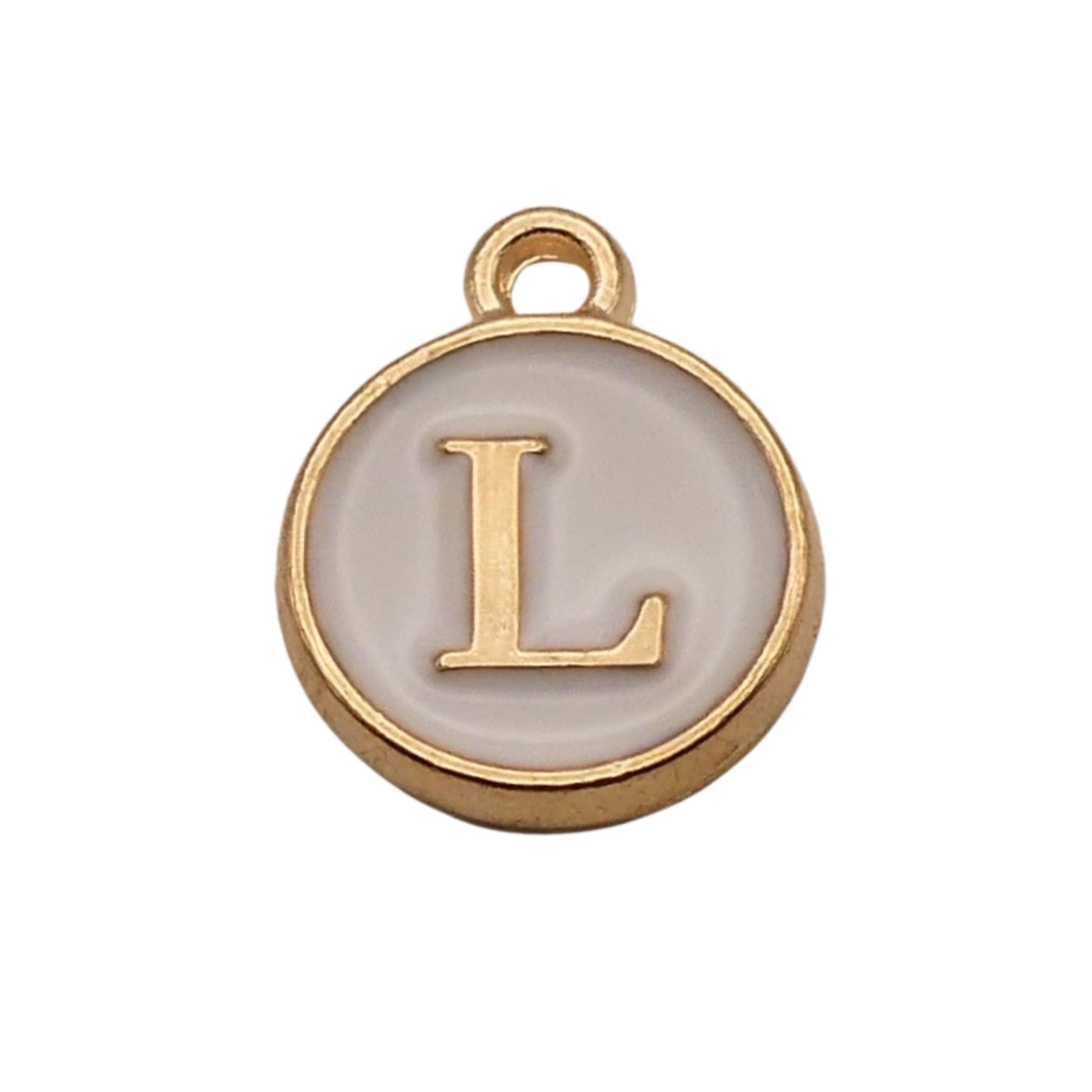 Gold with White Letter L Charm For Personalized Charm Bracelet