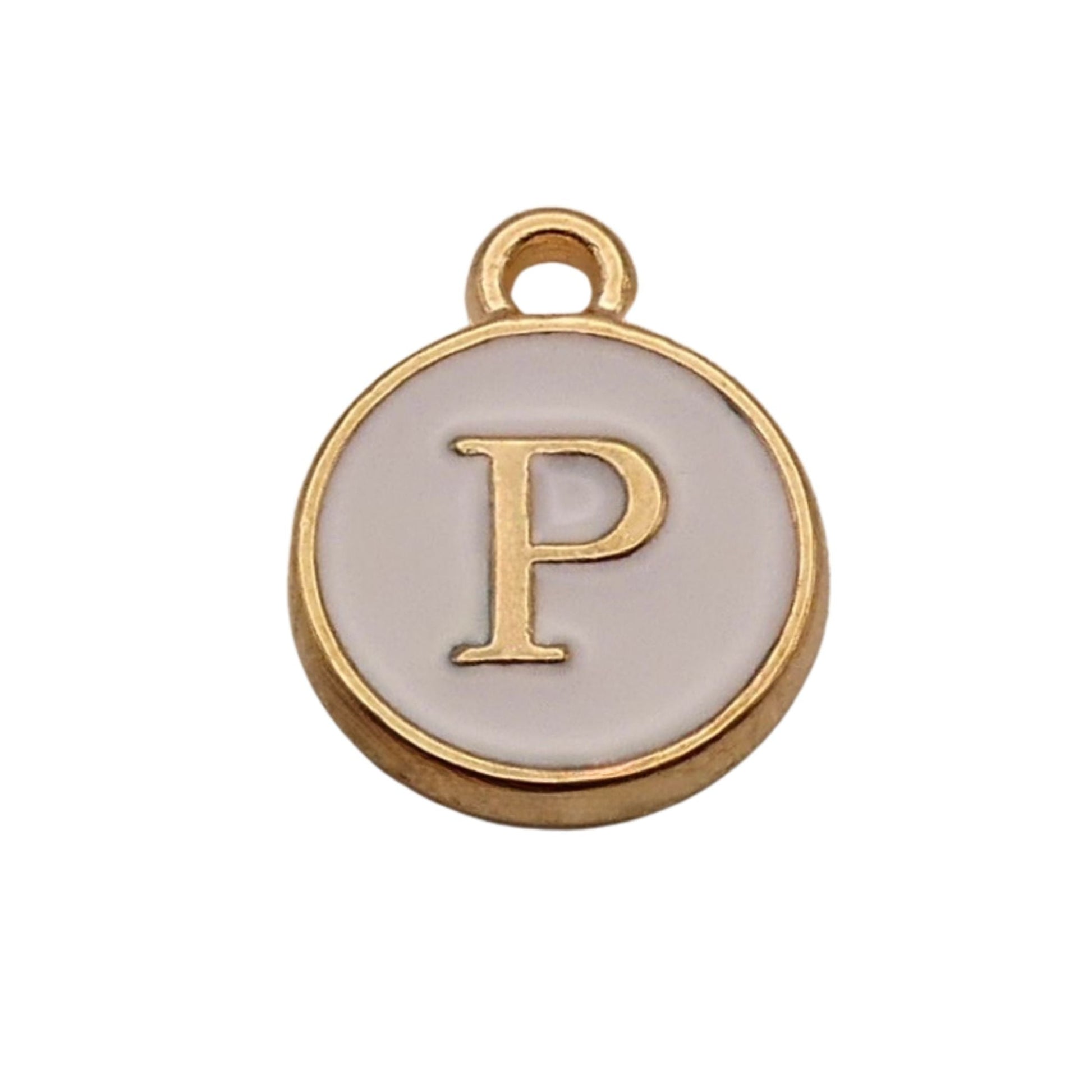 Gold with White Letter P Charm For Personalized Charm Bracelet