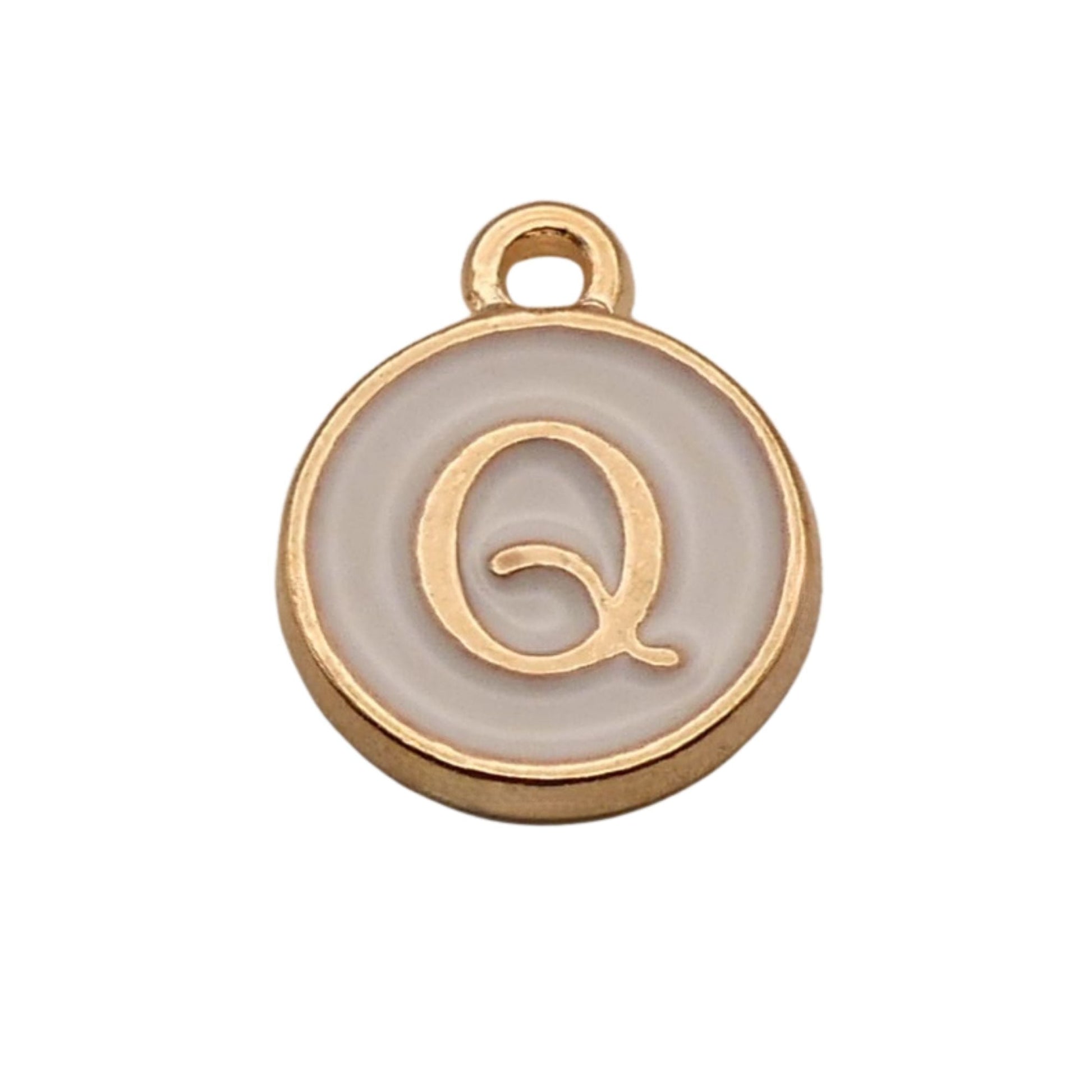 Gold with White Letter Q Charm For Personalized Charm Bracelet 