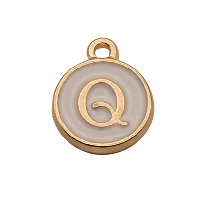 Gold with White Letter Q Charm For Personalized Charm Bracelet 