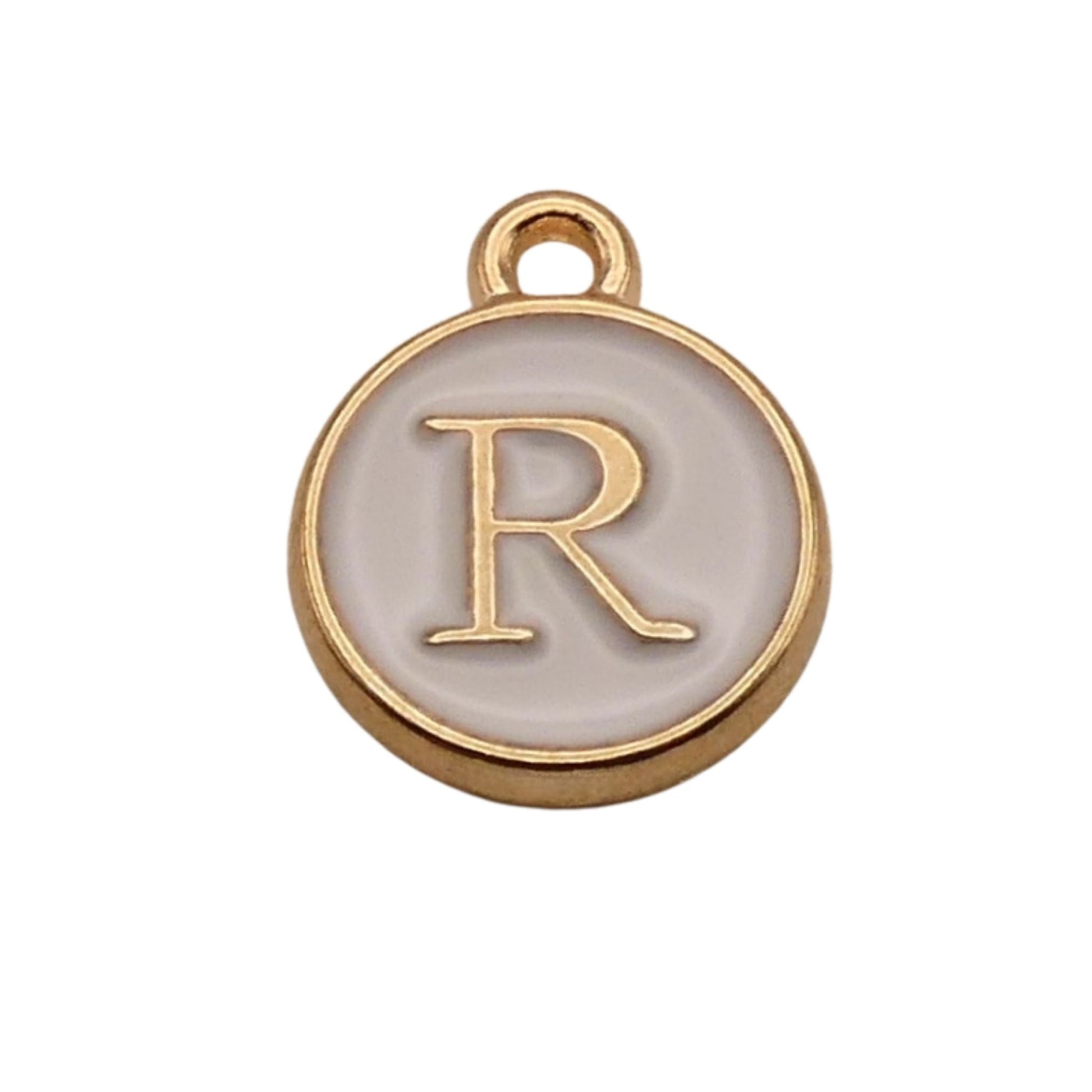 Gold with White Letter R Charm For Personalized Charm Bracelet