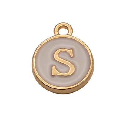 Gold with White Letter S Charm For Personalized Charm Bracelet 