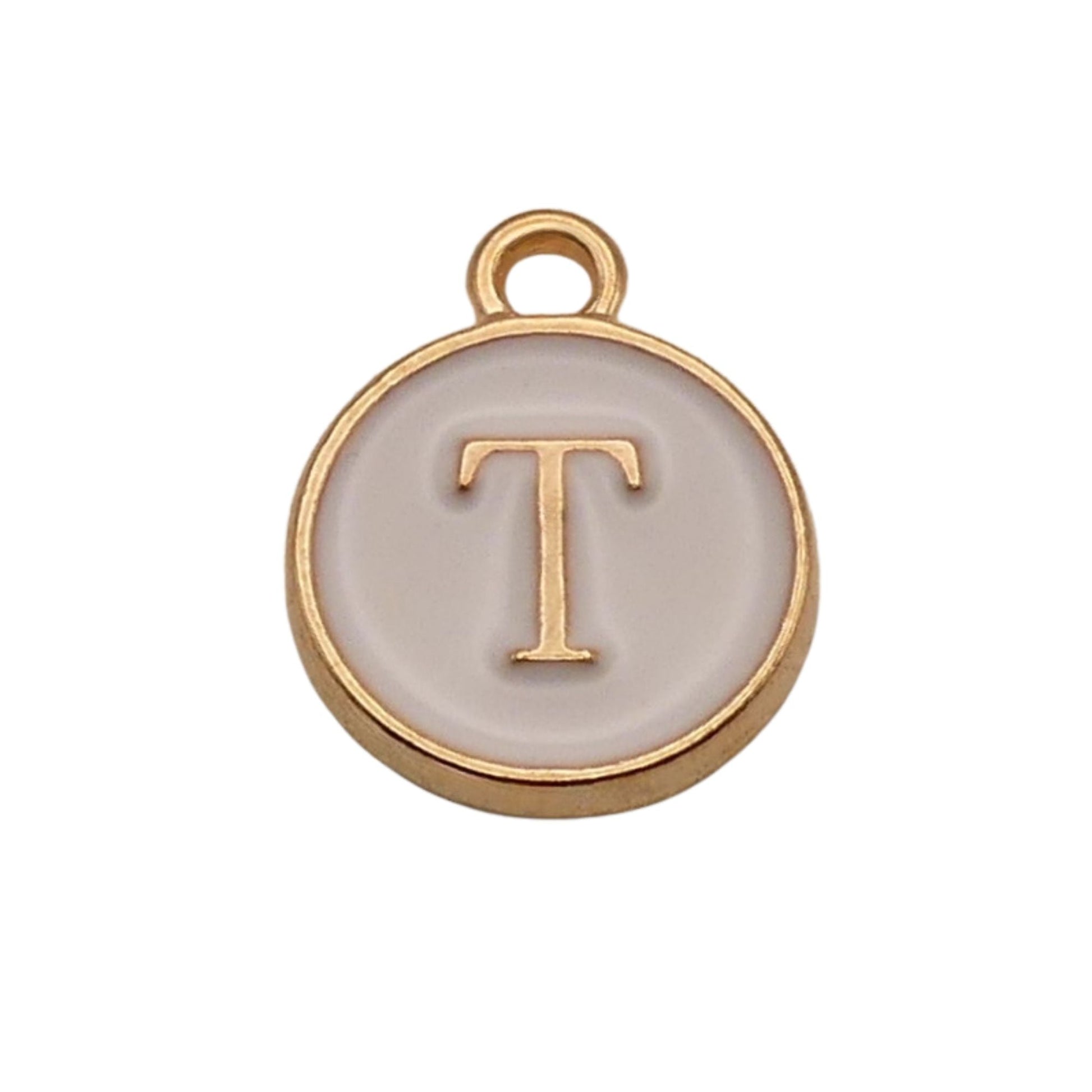 Gold with White Letter T Charm For Personalized Charm Bracelet