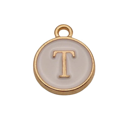 Gold with White Letter T Charm For Personalized Charm Bracelet