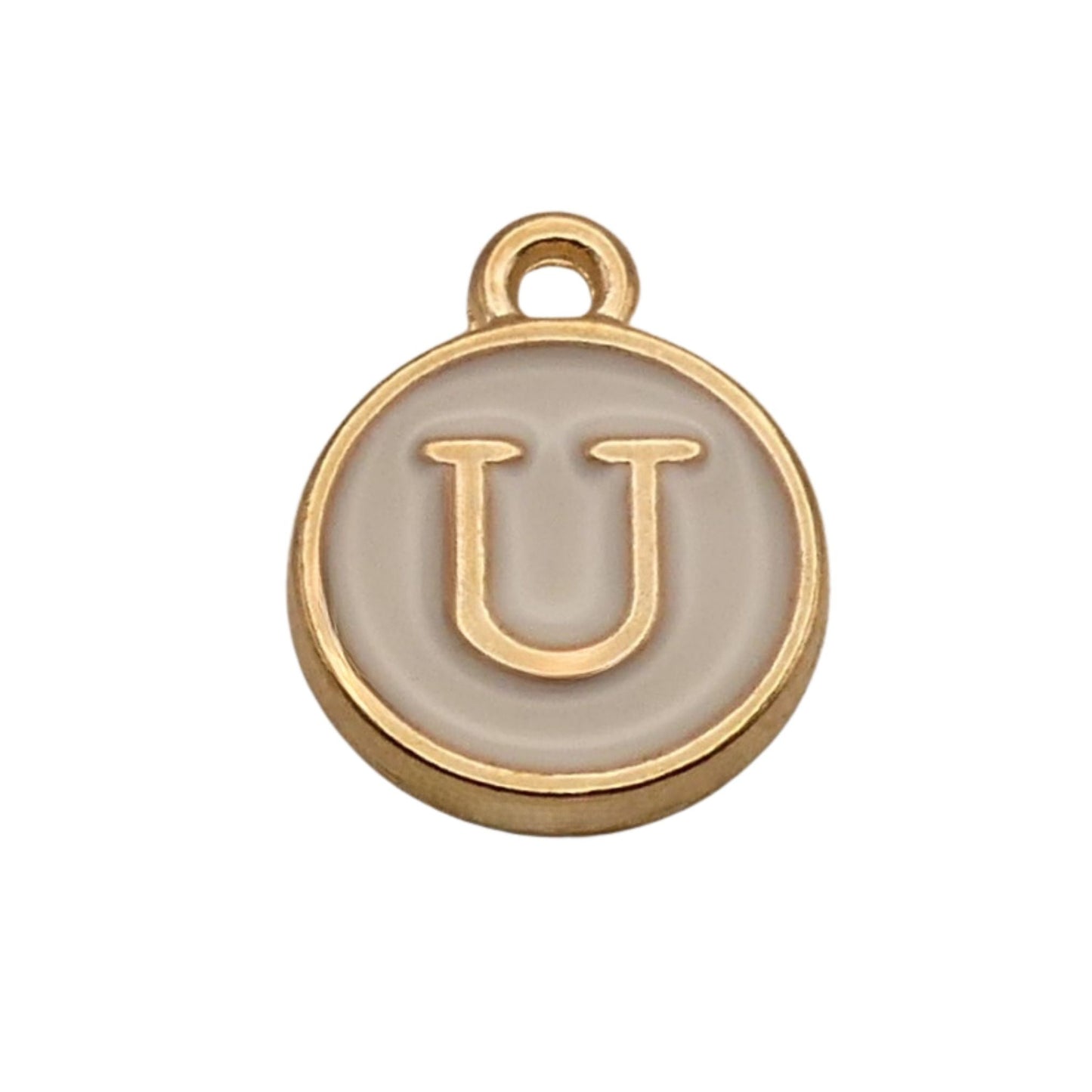 Gold with White Letter U Charm For Personalized Charm Bracelet 