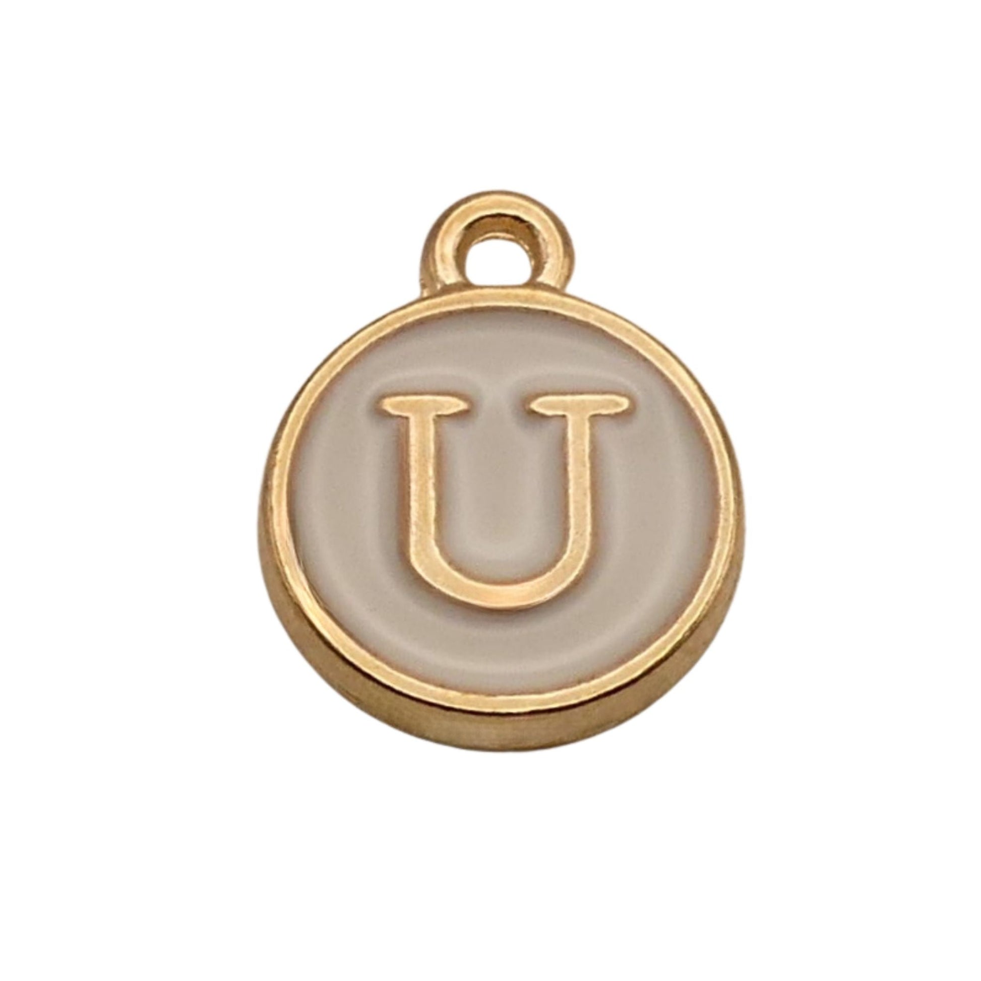 Gold with White Letter U Charm For Personalized Charm Bracelet 