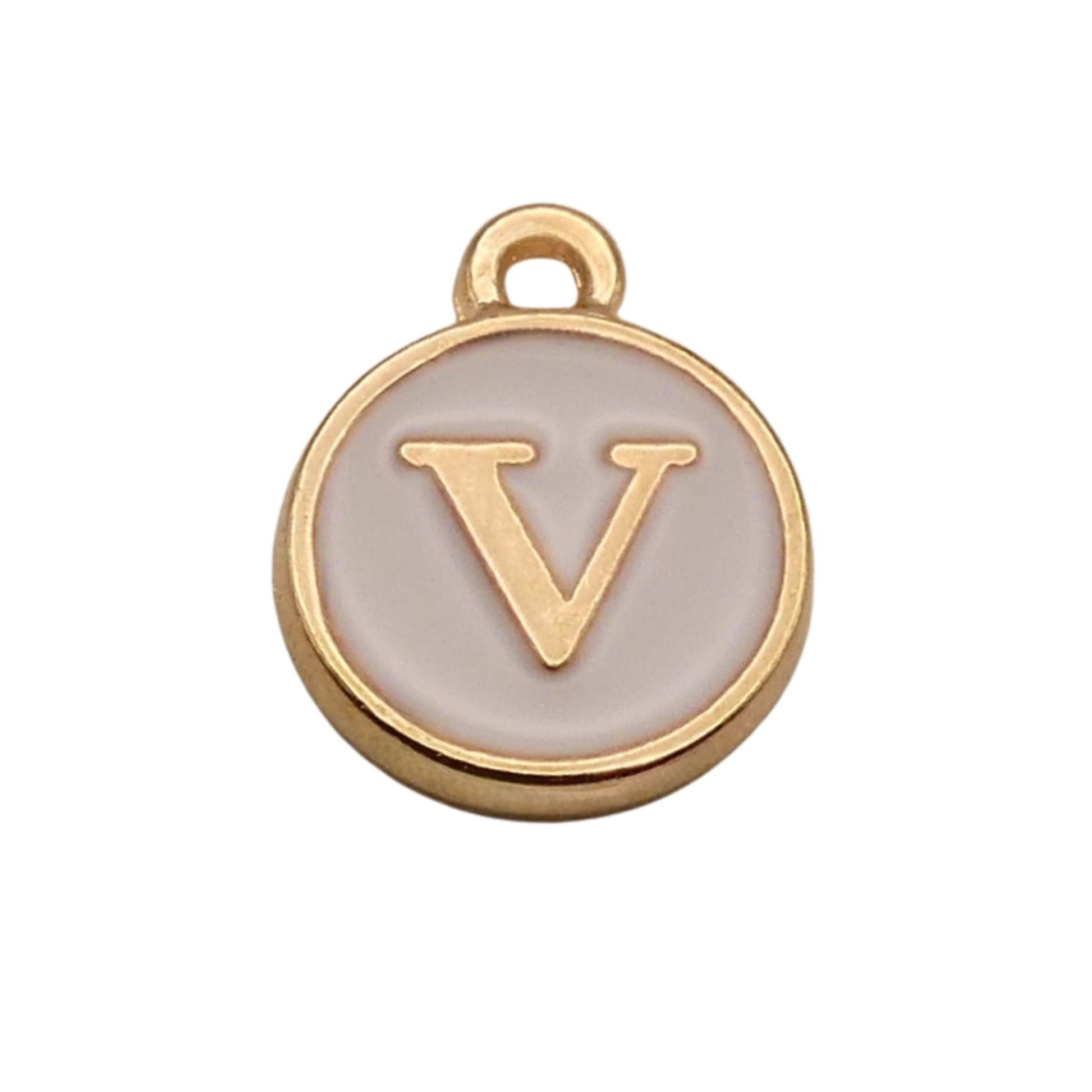 Gold with White Letter V Charm For Personalized Charm Bracelet 