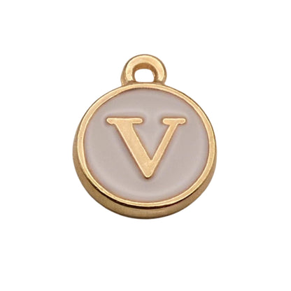 Gold with White Letter V Charm For Personalized Charm Bracelet 