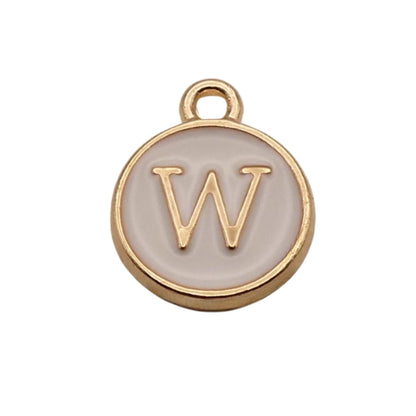Gold with White Letter W Charm For Personalized Charm Bracelet 