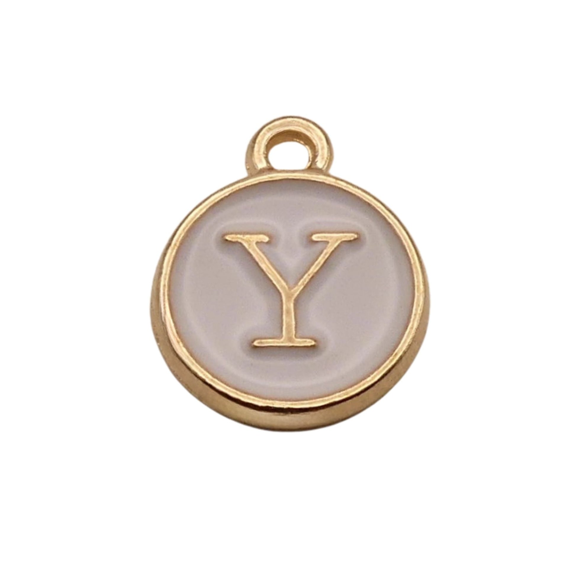 Gold with White Letter Y Charm For Personalized Charm Bracelet