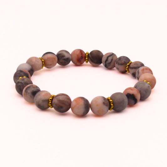 Matte Pink Zebra Jasper Beaded Bracelet For Women 